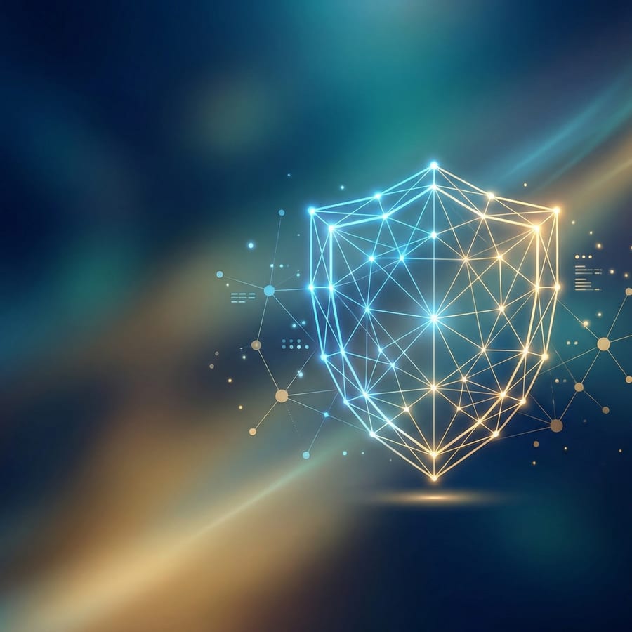 Abstraktes Schild als Symbol für IT-Sicherheit und stabile Infrastruktur