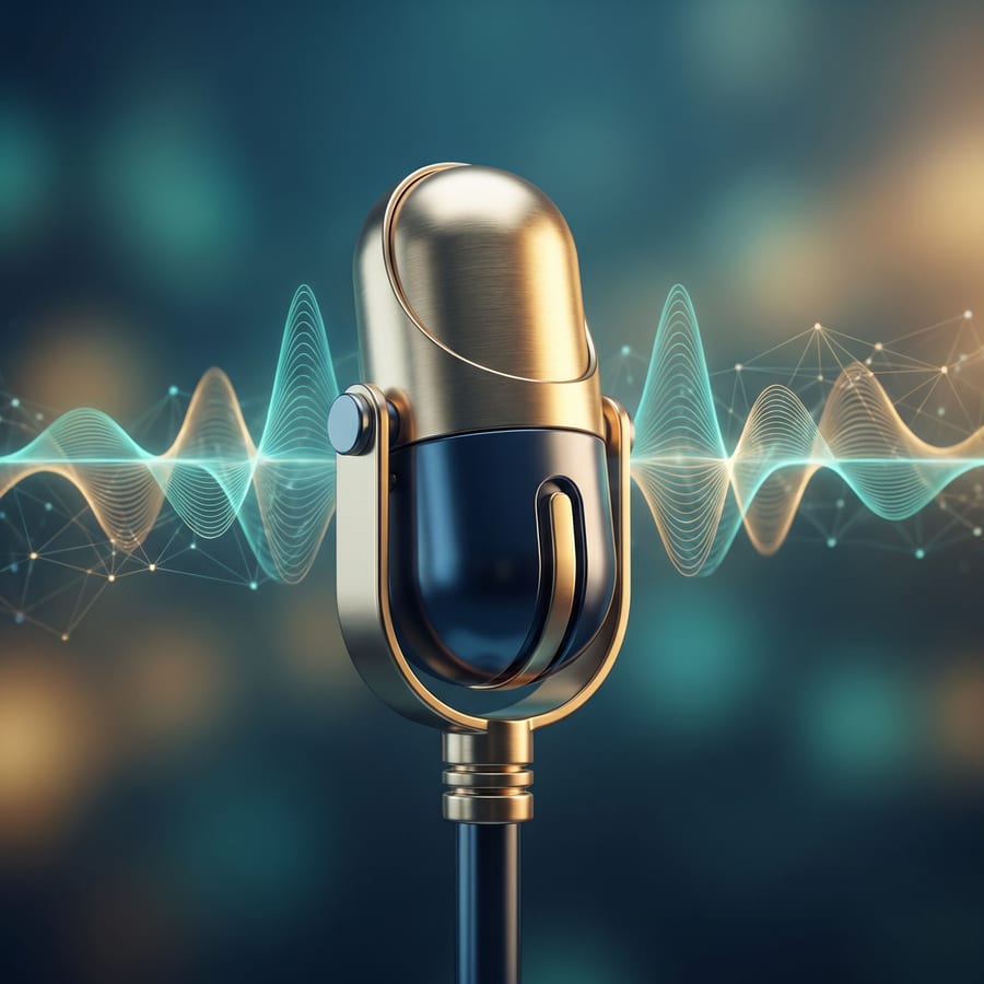 Mikrofon mit Schallwellen als Symbol für KI-Voice-Agents und Automatisierung